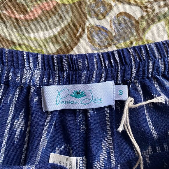 Fair Trade Real Ikat 100% Cotton Breathable Navy Cuffed Shorts S Passion Lilie - Picture 4 of 8